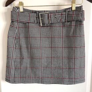 Joe Benbasset Women's Plaid Buckle Mini White Black Skirt Skort Size L